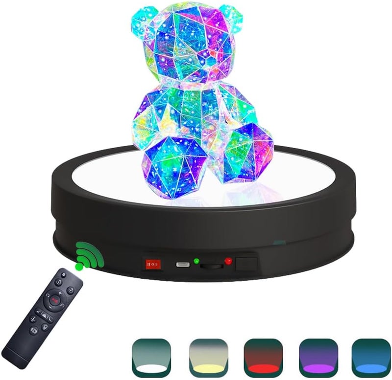 JAYEGT Variety Colors LED Light Non-Slip Rotating Display Stand , 66lbs Load, 360 Degree Photography Turntable forProducts Shows, Glass Crystal Artwork, Jewelry，Remote Control (12.6inch / 6Color LED Light / Black / Wired) - Image 1